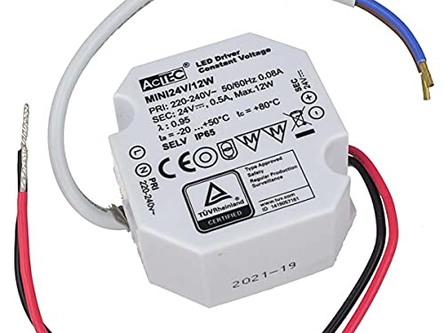 Mini Alimentatore 24V, Trasformatore Piccolo 24V, Impermeabile Ip67, 24V 12W 0.5A, Per Striscia Led, Slim Solo 49X47X24Mm