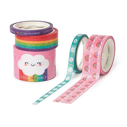 Legami - Set Di 5 Nastri Adesivi Di Carta, Tape By Tape, Ø 4,5 Cm, H Max 3 Cm L 5 M, Tema Rainbow, Coloratissimi, Per Incollare, Decorare E Personaliz