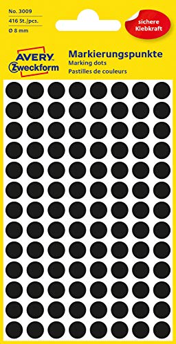 Avery Zweckform 3009, Punti Di Marcatura, Ø 8 Mm, 416 Pezzi, Nero