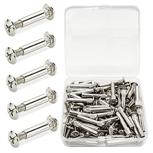 Giak 50Pcs Viti Per Mobili Vite Di Giunzione Ø 5 Mm Con Filettatura M4 Viti Di Collegamento Con Manicotto Acciaio Nichelato Per Legno Spesso 31-40 Mm