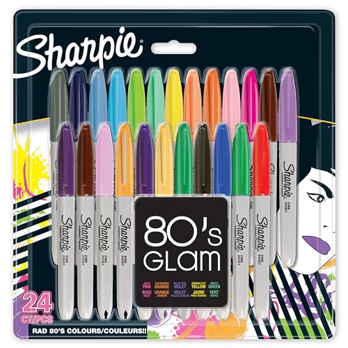 Sharpie Pennarelli Indelebili, Punta Fine, Confezione Da 24, 80'S Glam