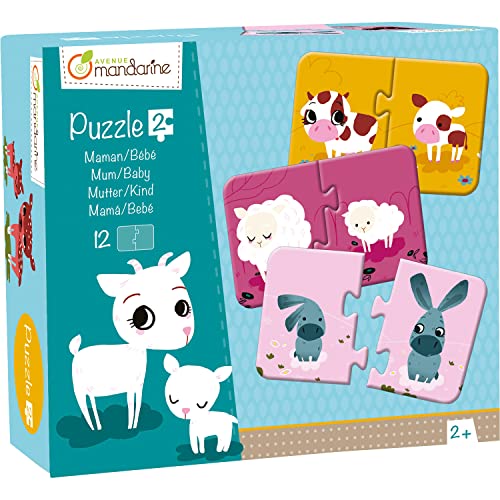 Avenue Mandarine Je502O - Scatola Da 12 Puzzle 2 Pezzi Mamma E Cuccioli 8X12 Cm Da Ricomporre