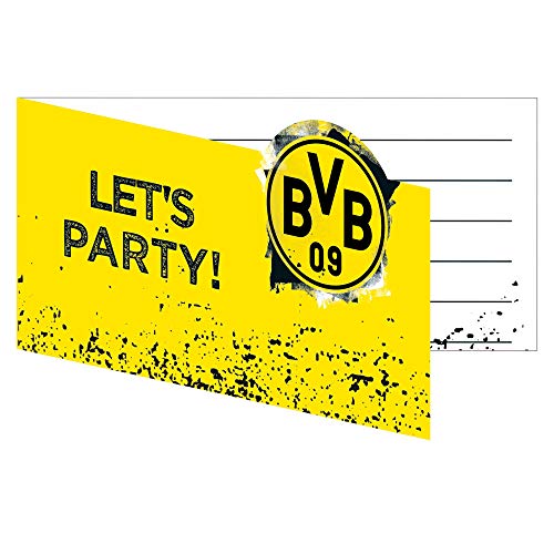 Amscan 9908534 – Biglietti Di Invito Bvb Con Busta, 13,9 X 8 Cm, Motivo: Borussia Dortmund, Calcio, Festa, Compleanno, Colore Nero/Giallo, Unica