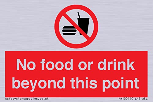 No Food Or Drink Beyond This Point Cartello - 75 X 50 Mm - A8L