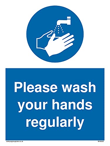 Confezione Da 5 – Segnale Con Scritta"Please Wash Your Hands Regolarmente With Obbligatory Wash Hands Hands Symbol", 150 X 200 Mm, A5P