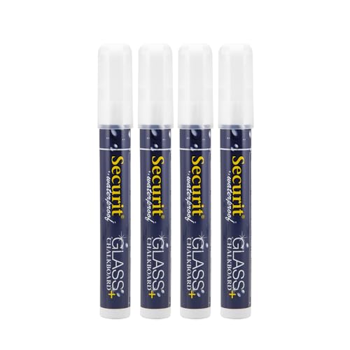 Securit Set Da 4 Pennarelli A Gesso Liquido Colore Bianco - Punta Media - Resistente All'Acqua, Impermebile