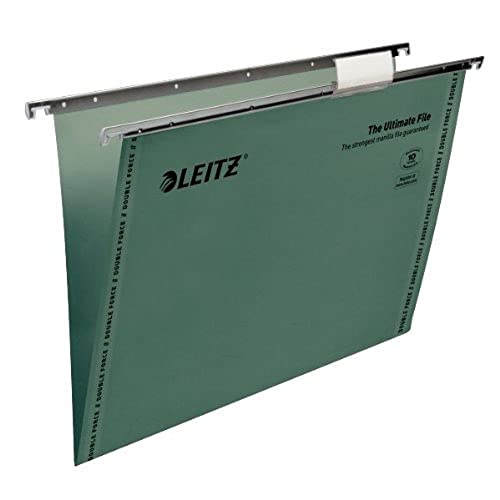 Leitz Ultimate 17440055 - Cartella Sospesa Con Barra Chiusa, Formato Protocollo, Base A V, Confezione Da 50, Linguette Incluse, Colore Verde