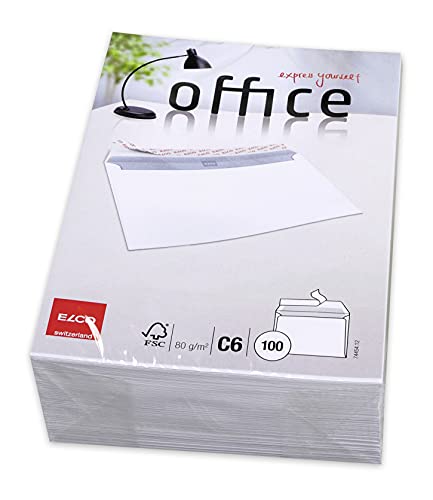 Elco Office Fsc C6 - Buste Da Lettera Da 80Gsm Con Chiusura Adesiva, Confezione Da 100 Unità, Colore: Bianco