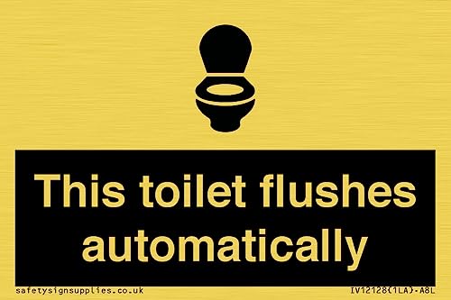 Cartello Con Scritta "This Toilet Flushes Automatically – 75 X 50 Mm – A8L