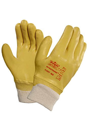Ansell Nitrotough N250B Guanti Da Lavoro Con Rivestimento Oleorepellenza, Protezione Meccanica, Industriali Dpi, Giallo, Taglia Xl (12 Paia)