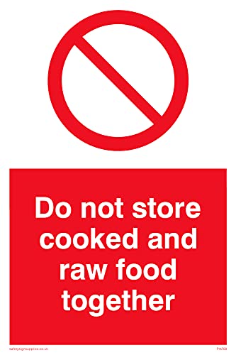 Confezione Da 5 Cartelli Con Scritta In Inglese "Do Not Store Cooked And Raw Food Together", 100 X 150 Mm, Formato A6P