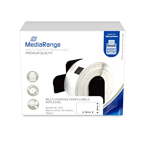 Mediarange Etichette Di Carta Universali, Per Brother Dk-11201, 29 X 90 Mm, 400 Pezzi, Nero Su Bianco