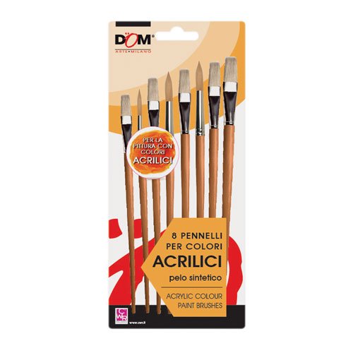 Dom 11649 Set 8 Pennelli Per Acrilico, Colori Assortiti