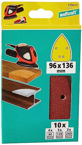 Wolfcraft Set Di Fogli Abrasivi Velcrati Da 10 Pezzi, Per Legno/Metallo, 1756000