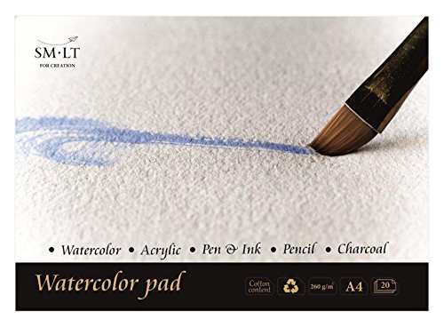 Sm.Lt 3 As 20 (260) English Watercolor Pads A3 Carta Da Acquerello, 100% Riciclato Di Carta Con Cotone, Alterungsbestaendig E Acidi, 20 Fogli, 260 Gsm