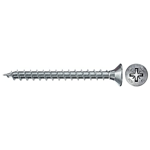 Fischer Power-Fast Ii 670023-200 Viti Per Truciolato Power-Fast Ii, 3,0 X 12, Testa Svasata Con Intaglio A Croce, Filettatura Completa, Zincate Tramit