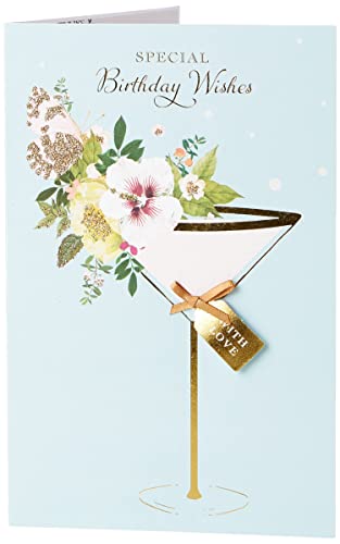 Uk Greetings Biglietto Di Compleanno Per Lei, Biglietto Di Compleanno Per Donna, Biglietto Di Compleanno Per Amici, Elegante Design Floreale Con Cockt