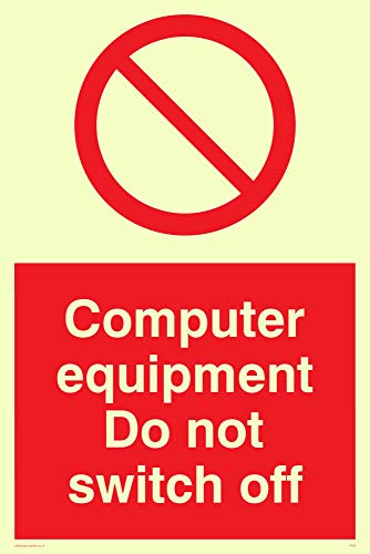 Viking Segni Pv52-A4P-P "Apparecchiature Informatiche Do Not Switch Off" Sign, Plastica, Semirigida, 300 Mm Altezza X 200 Mm Larghezza Fotoluminescent