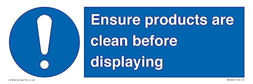Cartello Con Scritta "Ensure Products Are Clean Before Displaying" (Lingua Italiana Non Garantita), 300 X 100 Mm, L31