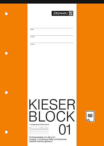 Brunnen Kieserblock - Blocco Di Fogli Formato A4, A Righe, 50 Pz, Colore: Bianco