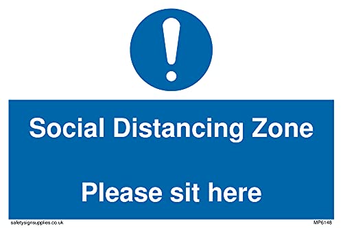 Confezione Da 5 – Social Distancing Zone Please Sit Here Sign – 150 X 100 Mm – A6L