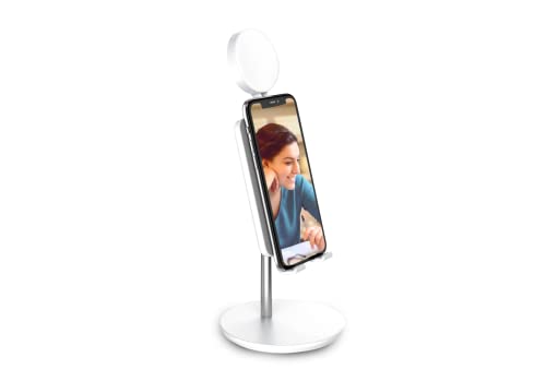 Digipower Shine - Supporto Per Smartphone Con Luce Ad Anello Da 3", Regolabile In Altezza, Multi-Angolo, Per Video Al Posto Di Lavoro E Scuola Domesti