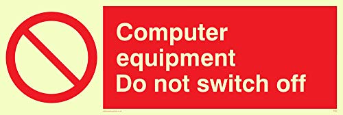 Viking Segni Pv52-L31-P "Apparecchiature Informatiche Do Not Switch Off" Sign, Plastica, Semirigida, 100 Mm Altezza X 300 Mm Larghezza Fotoluminescent