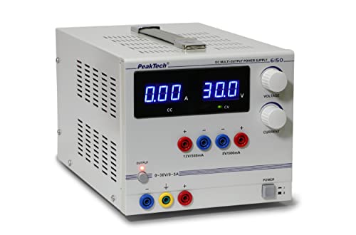 Peak Tech 3 Canali Linear Geregeltes Del Laboratorio Unità Di Alimentazione 0 30 V/0 Di 5 A Dc Con 5 V/500 Ma; 12 V/500 Ma Tensione Fissa E Trasformat