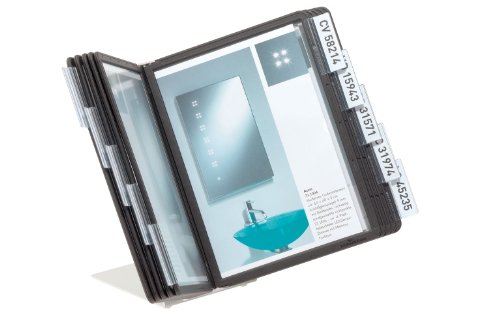 Durable 550601 Vario A5 Table 10, Leggio Da Tavolo, 10 Pannelli, Formato A5, Cavalierini Rimovibili, Nero