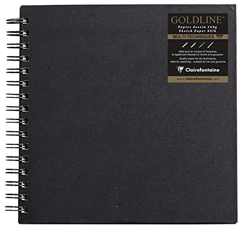Clairefontaine 34238C - Taccuino Goldline 64 Fogli A Spirale (Formato Quadrato ) 20X20 Cm Carta Bianca 140 G, Copertina Rigida Nera