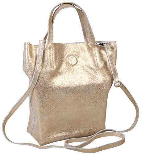 Clairefontaine 400053C - Borsa Secchiello16X9X23 Cm In Vero Cuoio Di Agnello Camoscio Iridiscente, Oro