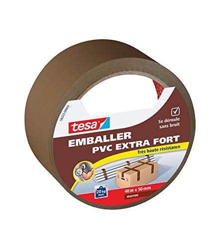 Tesa 4042448337665 - Adesivo Per Imballaggio In Pvc, Extra Forte, 40 M X 50 Mm, Colore: Marrone, Grigio, Ø 5,5/32 X 58 Mm