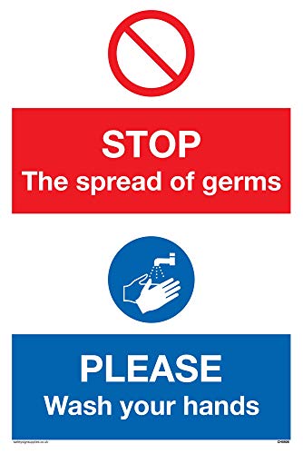 Cartello Con Scritta "Stop Germs Please Wash Your Hands", In Plastica Rigida, 3 Mm