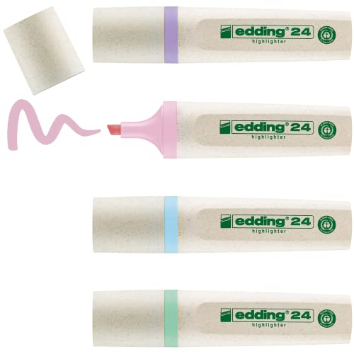 Edding 24 Evidenziatori Ecoline - 4 Evidenziatori In Colori Pastello - Punta A Scalpello 2-5 Mm - Per Evidenziare E Evidenziare Testi E Appunti In Mod