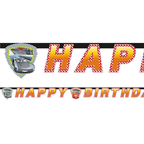 Qualatex 49934 Disney Cars 7,6 Cm Happy Birthday "Party Banner, Modelli/Colori Assortiti, 1 Pezzo
