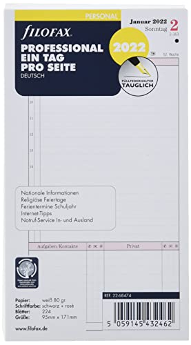 Filofax Personal Prof.1 Giorno Per Pagina (Tedesco) 2022, 22-68474