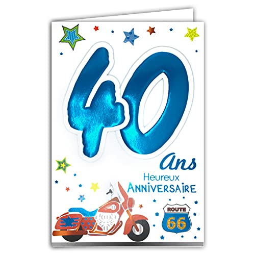 Age Mv 69-2031 - Biglietto Di Auguri Per 40 Anni, Da Uomo, Motivo Moto Stradale 66 Usa United States Of America America America Stelle Stelle Stelle