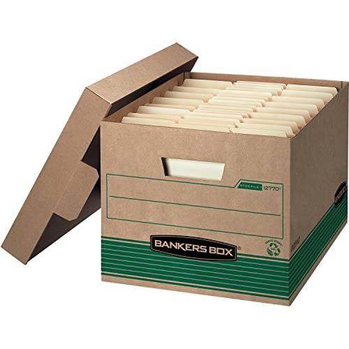 Bankers Box Confezione Da 20 Scatole Stor/File Medium-Duty 100% Riciclate, Fastfold, Coperchio Sollevabile, Lettera/Legale, Kraft/Verde