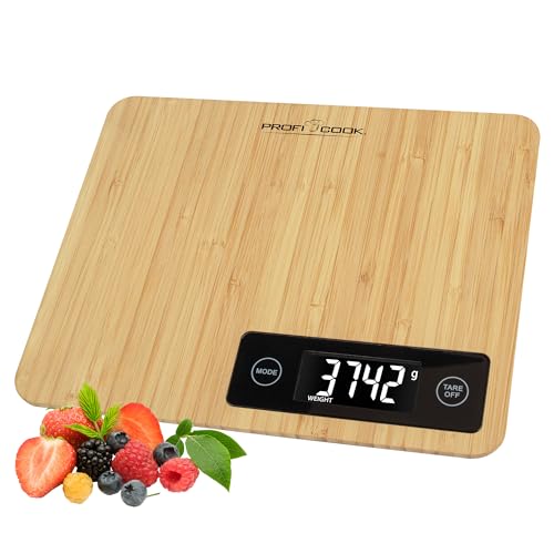 Proficook® Bilancia Da Cucina Precisa In 100% Bambù, Bilancia Con Unità Di Misura Ordinabili E Display Lcd, Bilancia Da Cucina Digitale Con Portata Fi