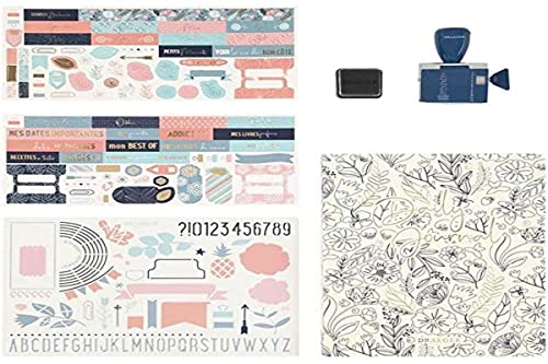 Draeger Paris 1886 - Kit Di Avviamento Bullet Journal - Libro A Pois 15,5 X 21,5 Cm + Accessori Decorativi, Blu Marino E Rosa