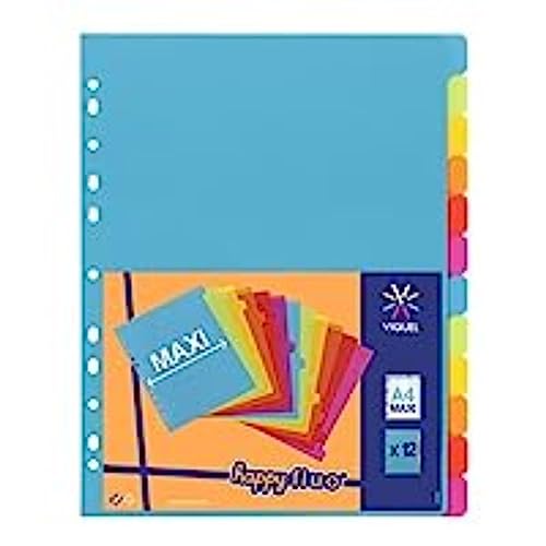 Viquel - Lot De 12 Intercalaires En Plastique - Maxi Format (24,5X30,5Cm) - Pour Classeur A4 Maxi Format Ou Classeur À Levier - Coloris Fluo