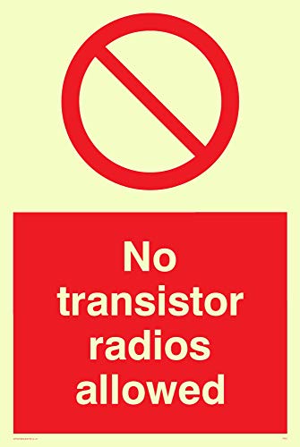 Viking Segni Pv51-A6P-Pv "No Transistor Radio Allowed" Sign, Sticker, Fotoluminescenti, 150 Mm Altezza X 100 Mm Larghezza