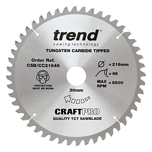 Trend Lama Per Sega Craftpro Tct A Gancio Negativo, Diametro 216 Mm X 48 Denti X Foro 30 Mm, Punta In Carburo Di Tungsteno, Csb/Cc21648