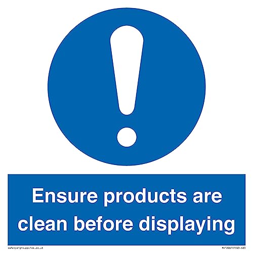 Cartello Con Scritta "Ensure Products Are Clean Before Displaying" (Lingua Italiana Non Garantita), 200 X 200 Mm, S20