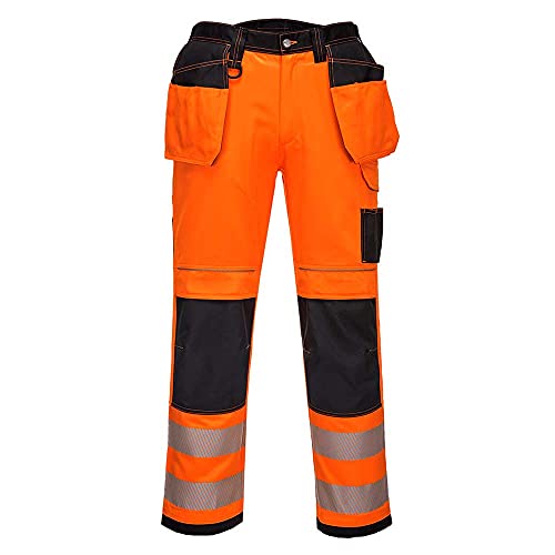 Portwest T501 Pantaloni Da Lavoro Con Tasca Rinforzata Pw3 Hi Vis Arancione/Nero, 42
