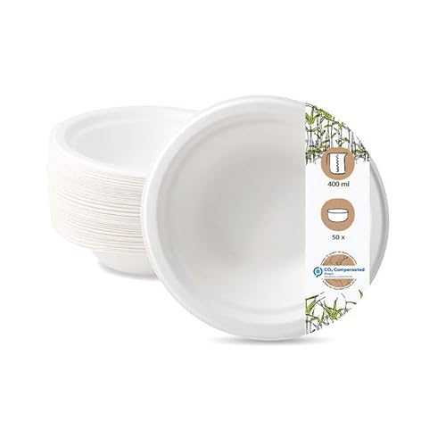 Greenbox, Set Di 50 Ciotole Monouso In Canna Da Zucchero, Compostabili, Biodegradabili, Piatti Fondi Per Zuppe, Scodelle, Piatti Per Pasta, Ciotole, 5