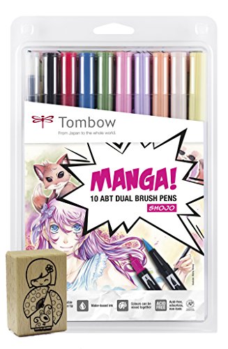 Tombow Abt-10 C-Manga2 Pennarelli A Punta Doppia Manga Set Shojo + Timbro