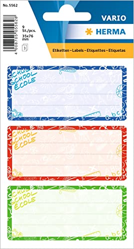 Herma 5562 Etichette Nome Quaderno Per La Scuola, Motivo: Schooly Doo, Formato 7,6 X 3,5 Cm, Contenuto Confezione: 9 Etichette