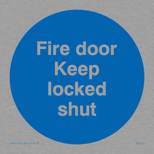 Viking Signs Cartello Ma212-S85-Ms "Fire Door Keep Locked Shut", In Acciaio Inox Di Grado Marino, 85 Mm X 85 Mm