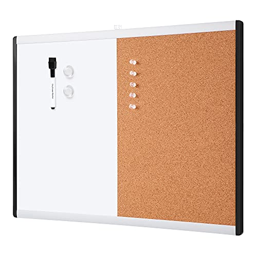 Amazon Basics - Rettangolare Lavagna Magnetica Cancellabile E Bacheca Combinata, Con Struttura In Plastica E Alluminio, Confezione Singola, 43.2 X 58.
